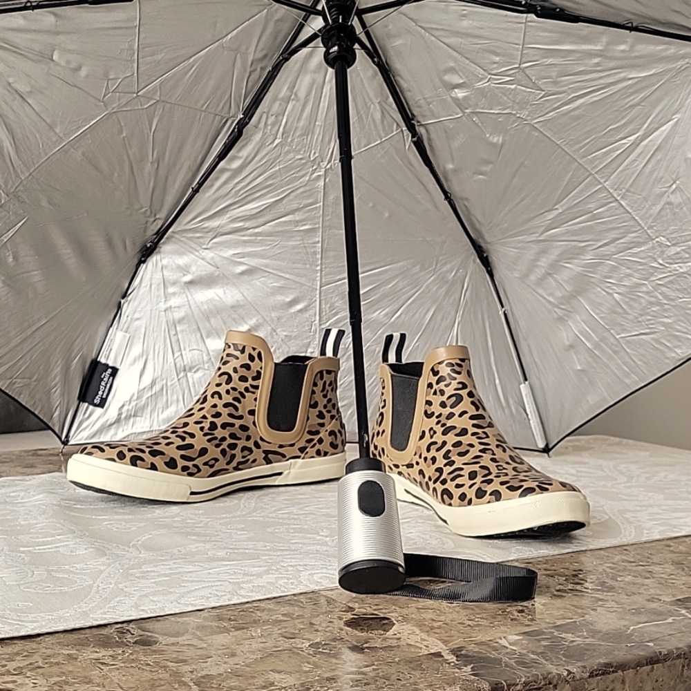 Joules Rainwell Tan & Black Leopard Rain Boots -💦 NWOT in Box